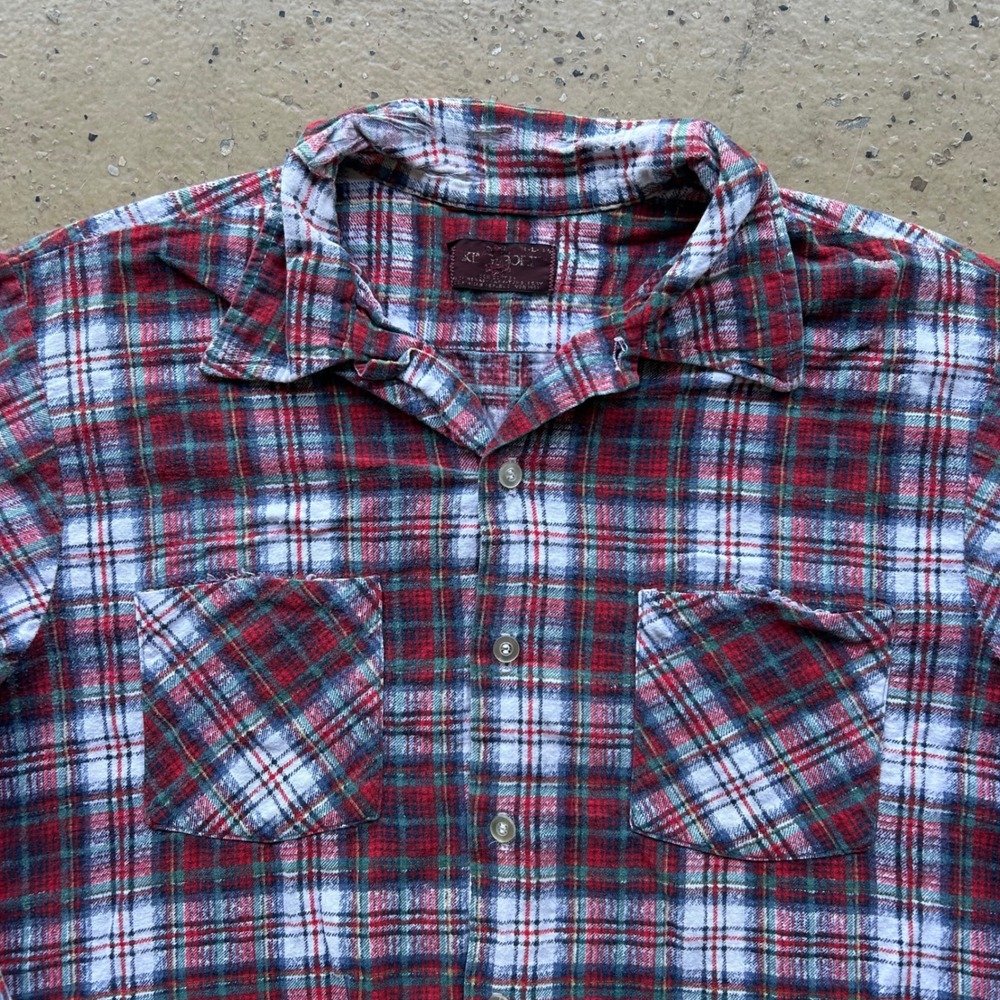 Vintage 70s Distressed Flannel Shirt Mens XL Red Green Plaid Faded Cotton Thin